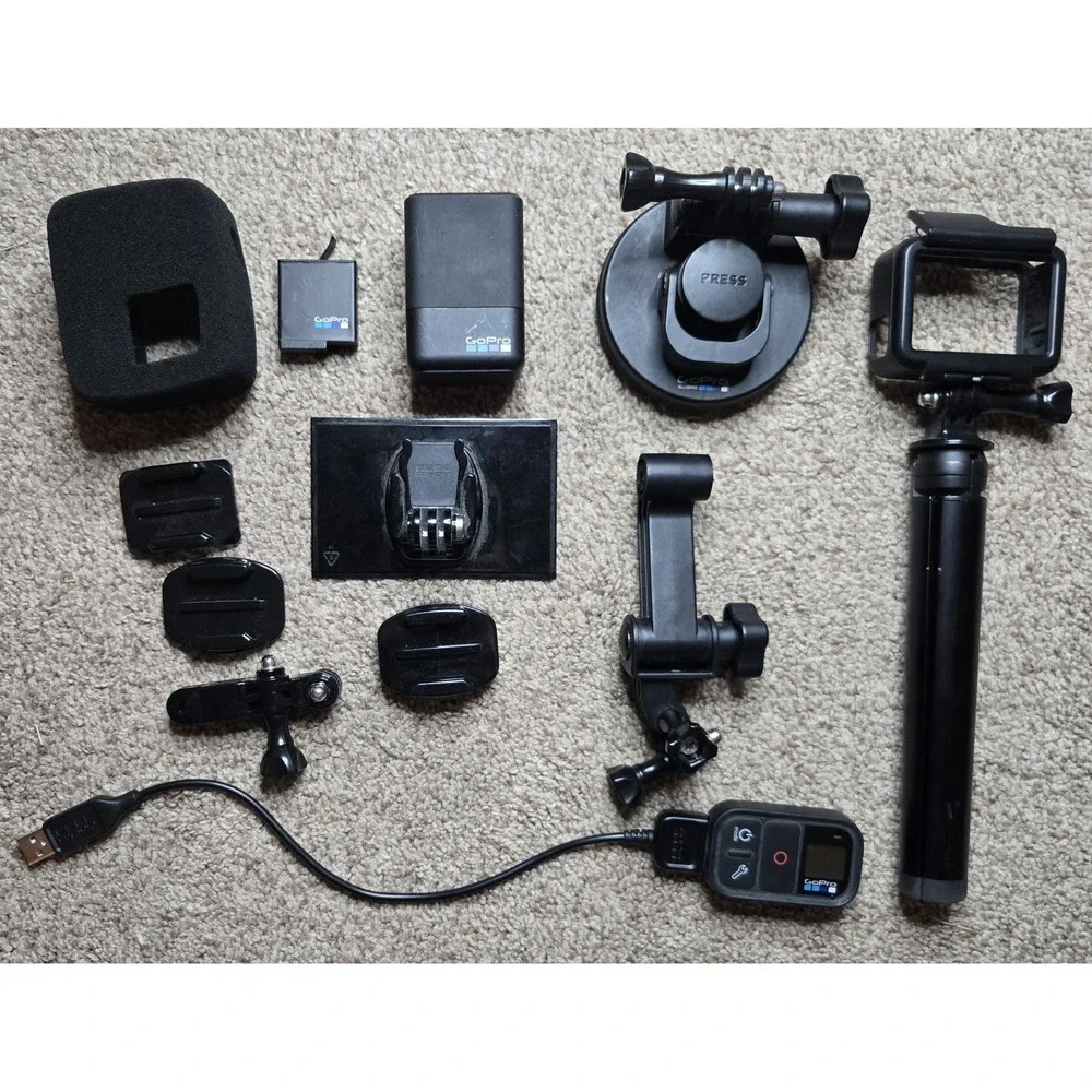 GoPro Accessory Bundle Black with Mounts, Remote, Battery, Charger, Pole, USB
